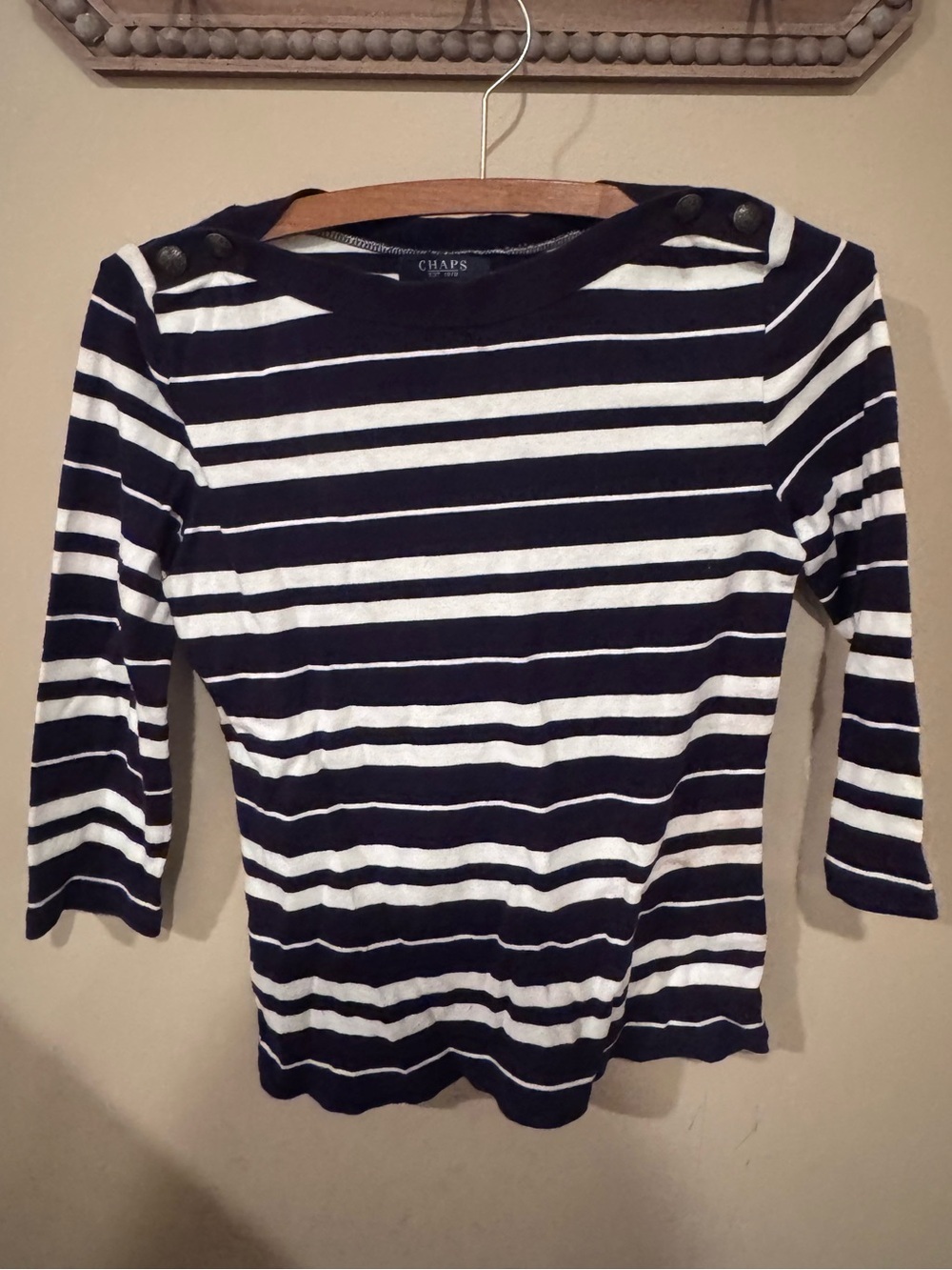 Chaps Navy & White Striped Boatneck Top-SMALL